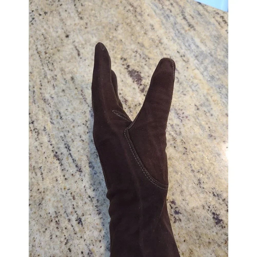 Vintage Womens Size M 6 3/4 Brown Suede Leather Formal 10.5